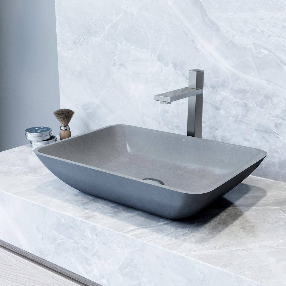 VIGO Duomo Gothic Gray Concreto Stone 18 in. L x 13 in. W x 4 in. H Rectangular Vessel Bathroom Sink VG04063