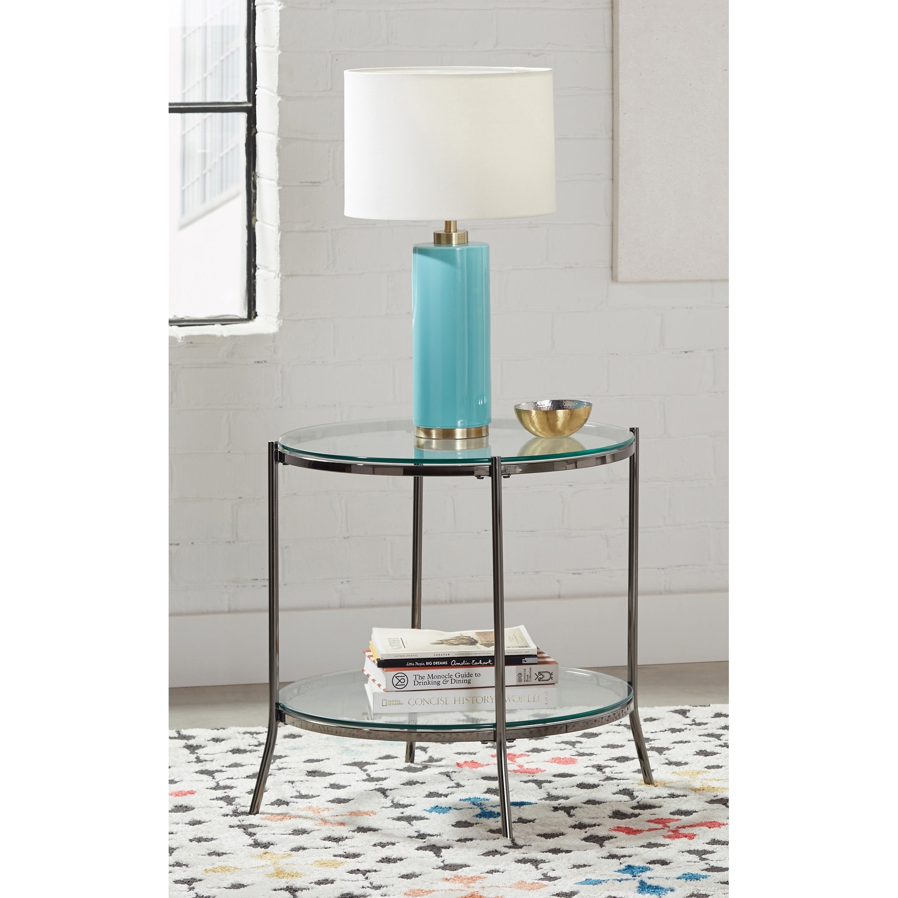 Coaster Furniture Laurie Black Nickel and Clear Round Glass Top End Table