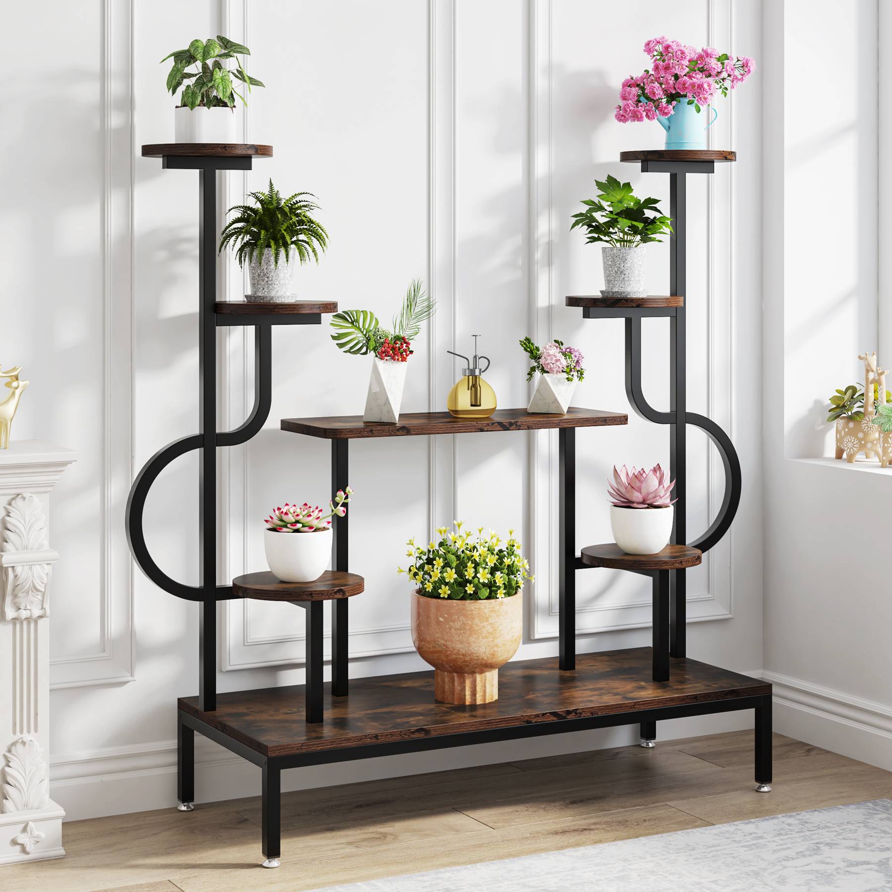 8-Tier Plant Stand, Wood Potted Ladder Holder Flower Rack Shelves