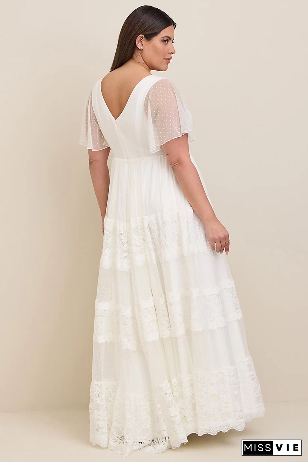 White Plus Size Lace A-line Boho Wedding Dress