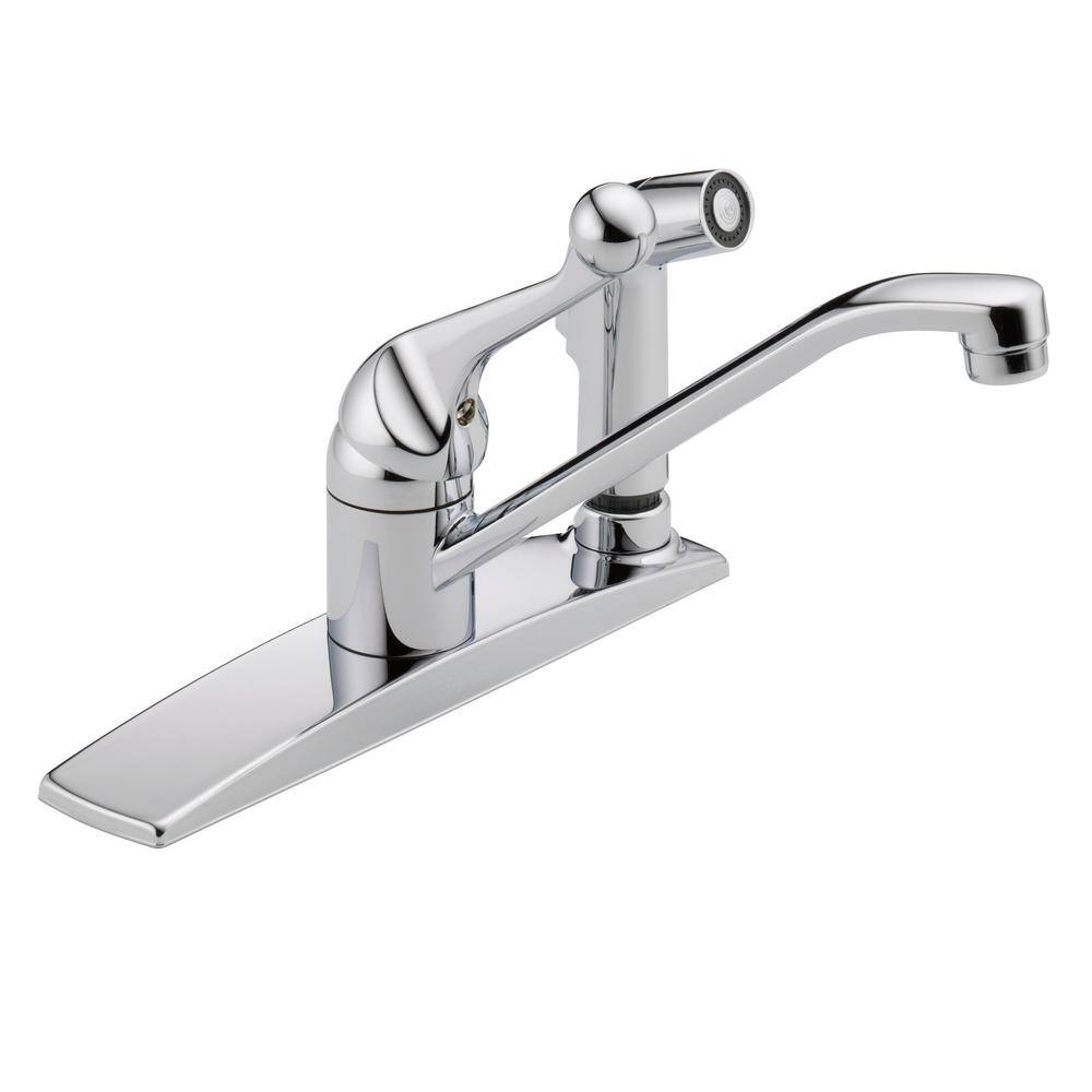 Delta Classic Single-Handle Standard Kitchen Faucet with Side Sprayer and Fittings in Chrome 300LF-WF