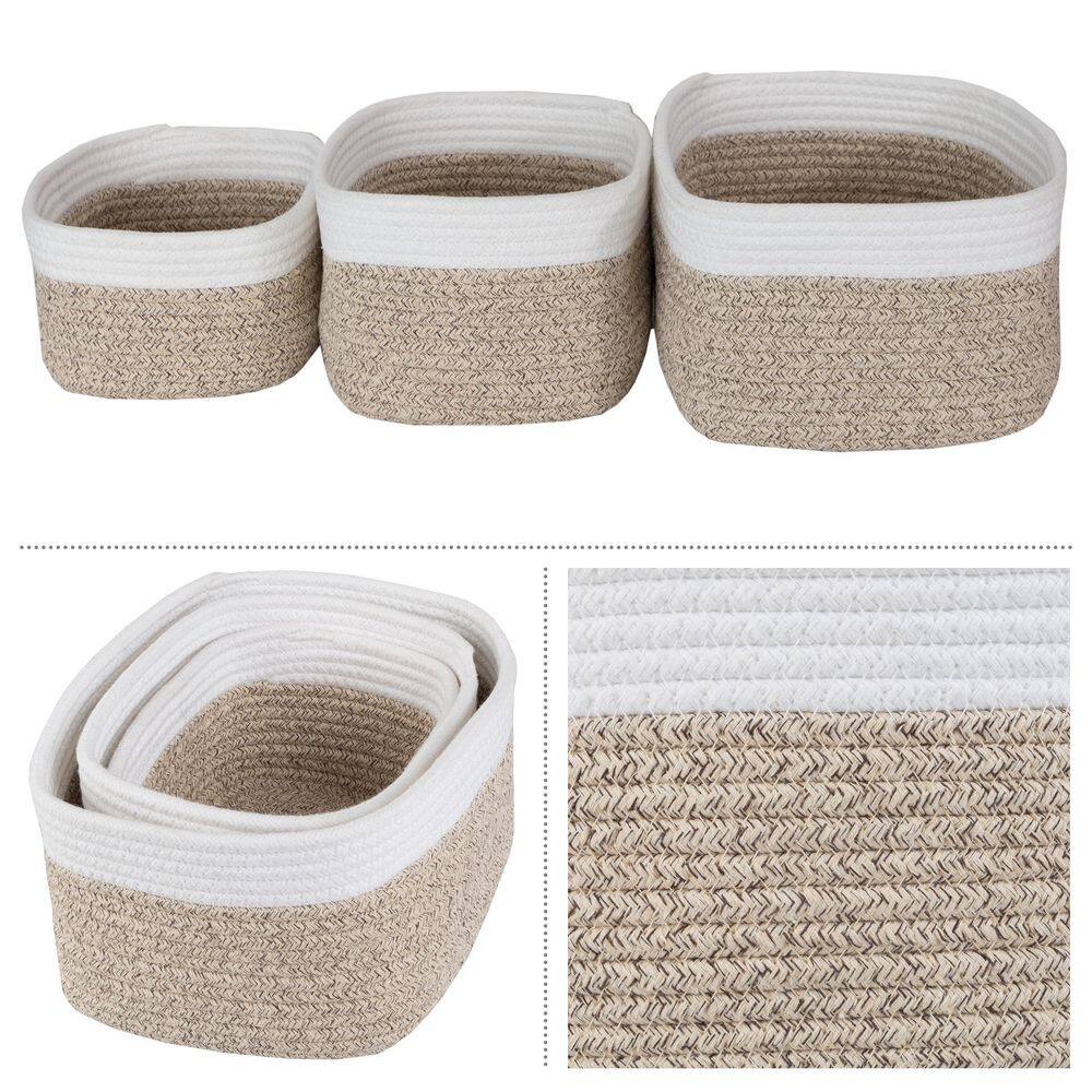 HOME-COMPLETE Tan Cube Storage Bin Rope Baskets 3-Piece Set ST-HOME6-NAT