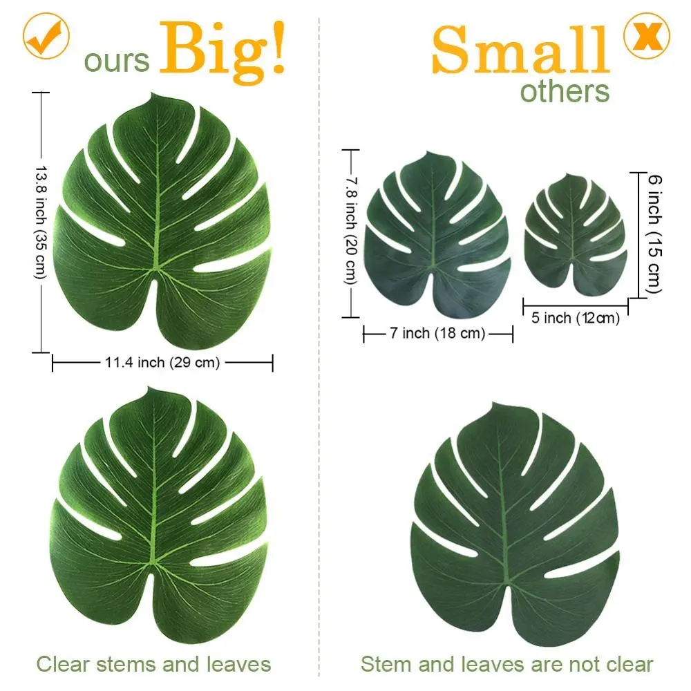 Hot Sell Decoration 12pcs/set Green Large Leaves Turtle Leaf Artificial Leaves for Indoor And Outdoor Ball Party Decorations