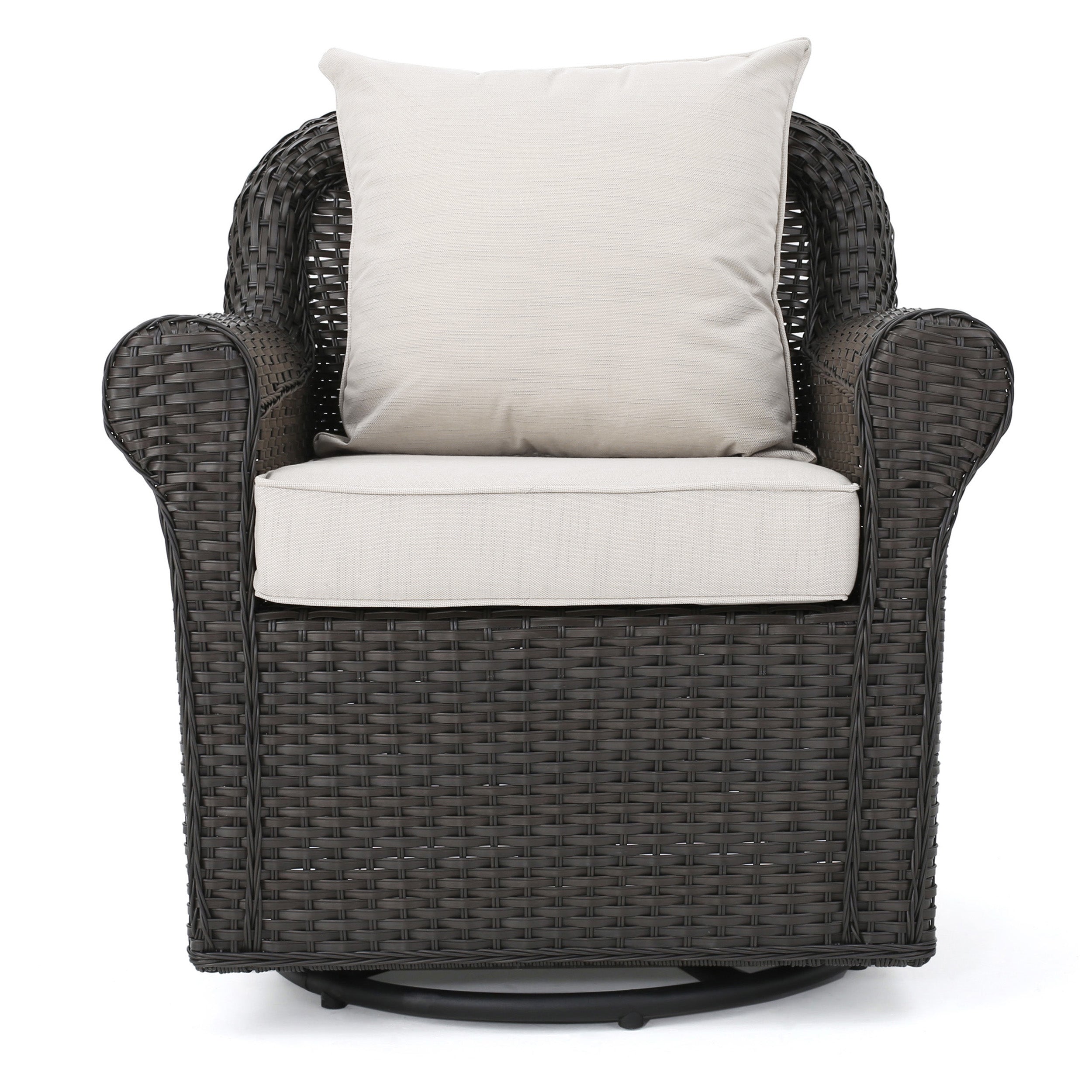 Parker Outdoor 5 Piece Wicker Swivel Club Chair with Aluminum Frame and Fire Pit Set, Dark Brown with Beige and Brown