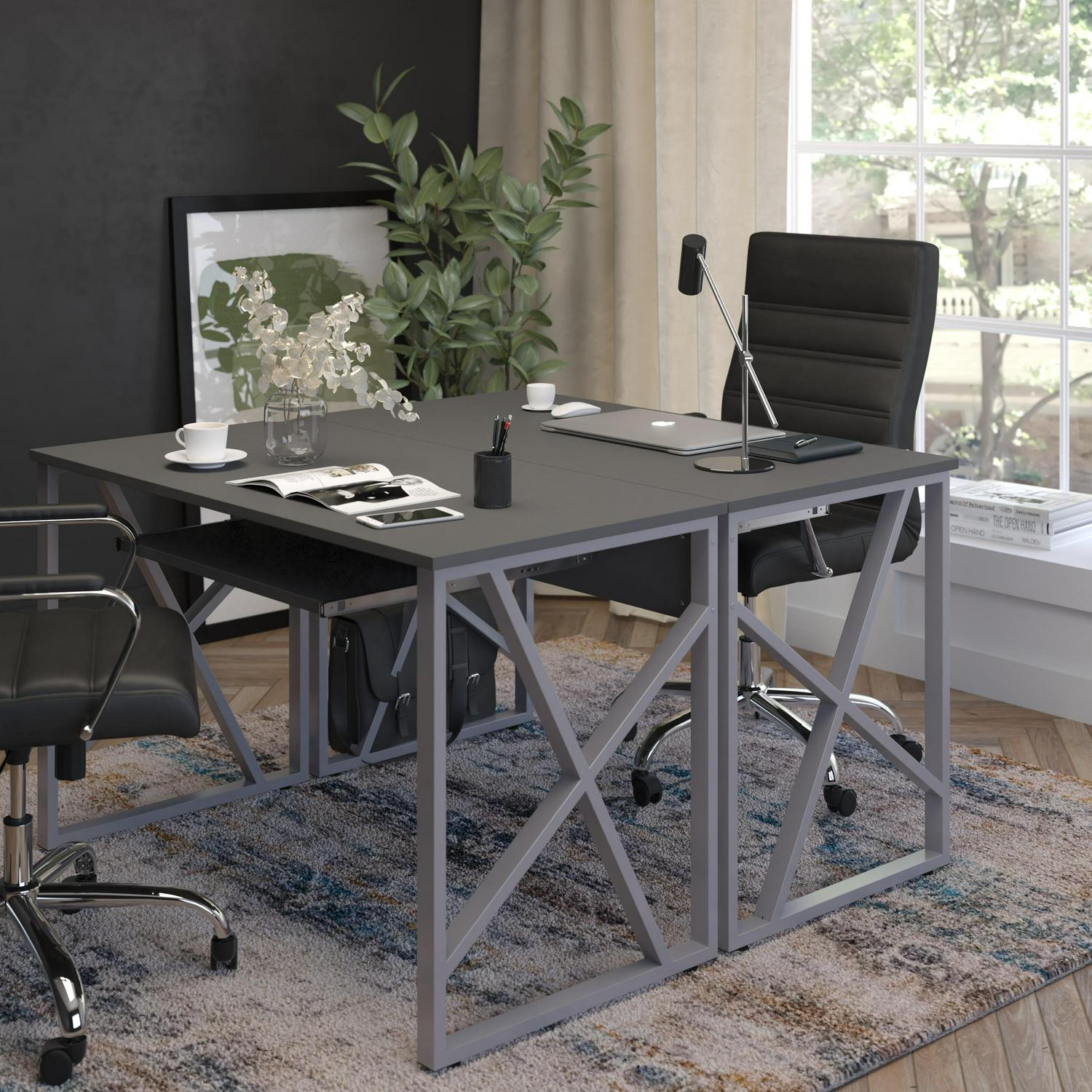 Flash Furniture Black Computer Desk with PullOut Keyboard Tray and CrossBrace Frame  Crowdfused