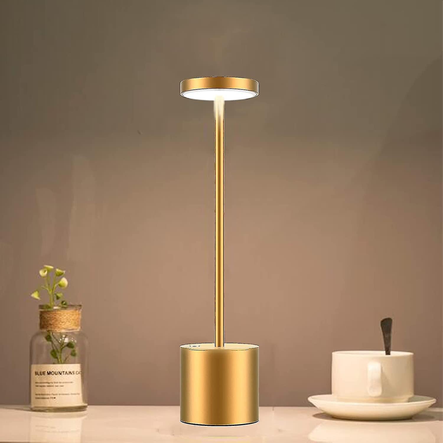 Cordless Table Lamp，6000mah Rechargeable，metal Bedside Lamp，gold