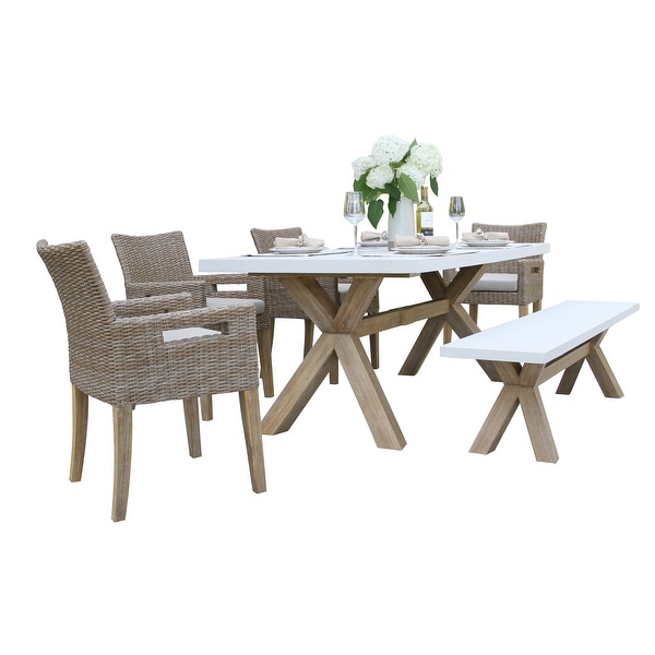 Cordelia 6Piece Ivory Composite，Wheat Wicker and Eucalyptus Wash Rectangle Dining Set