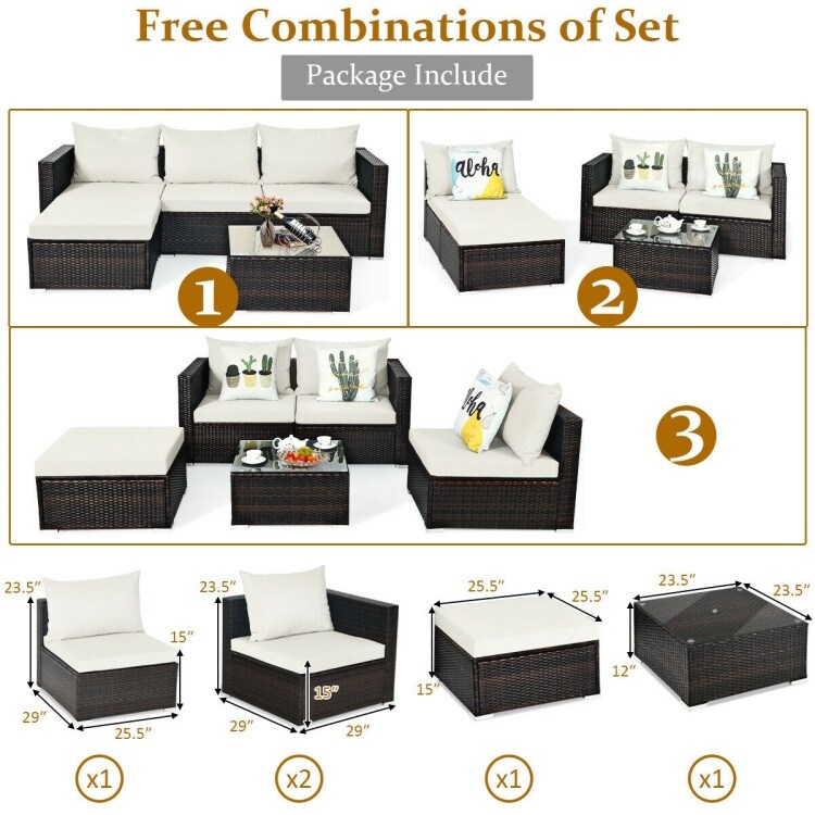 5Pcs Patio Rattan Furniture Set with Coffee Table   29\