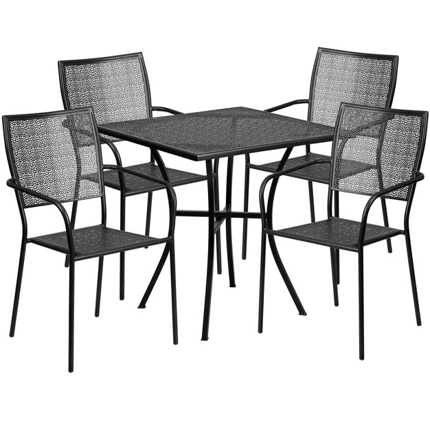 Square Metal Garden Patio Table Set W 4 Square Back Chairs