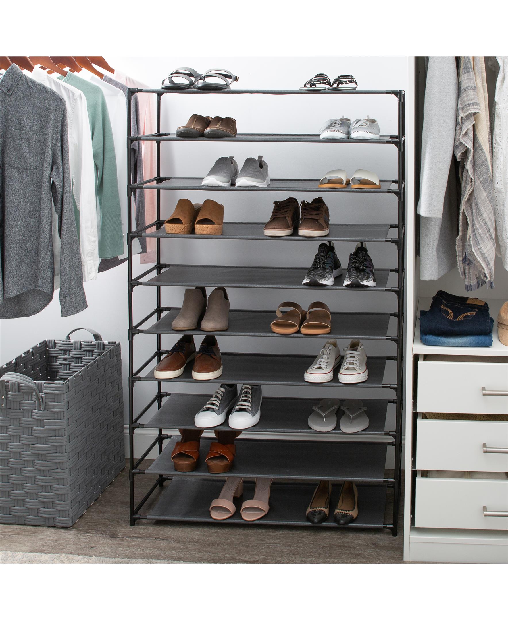 Simplify 10-Tier 50 Pair Shoe Rack, Grey