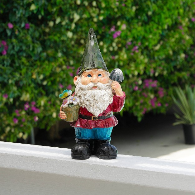 Polyresin Gnome With Flower Pot Statue Alpine Corporation