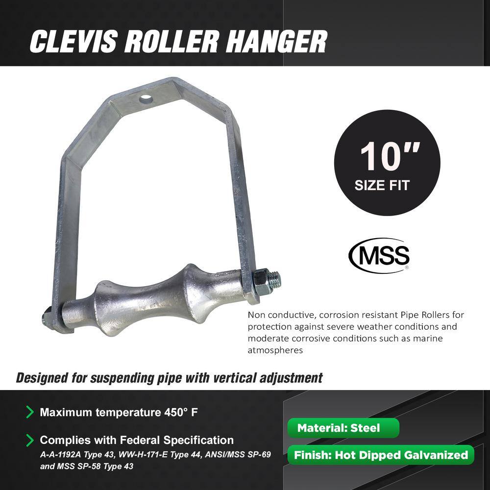 The Plumber's Choice 10 in. Galvanized Steel Hot Dipped Clevis Roller Hanger (5-Pack) IE10-ISZB-5