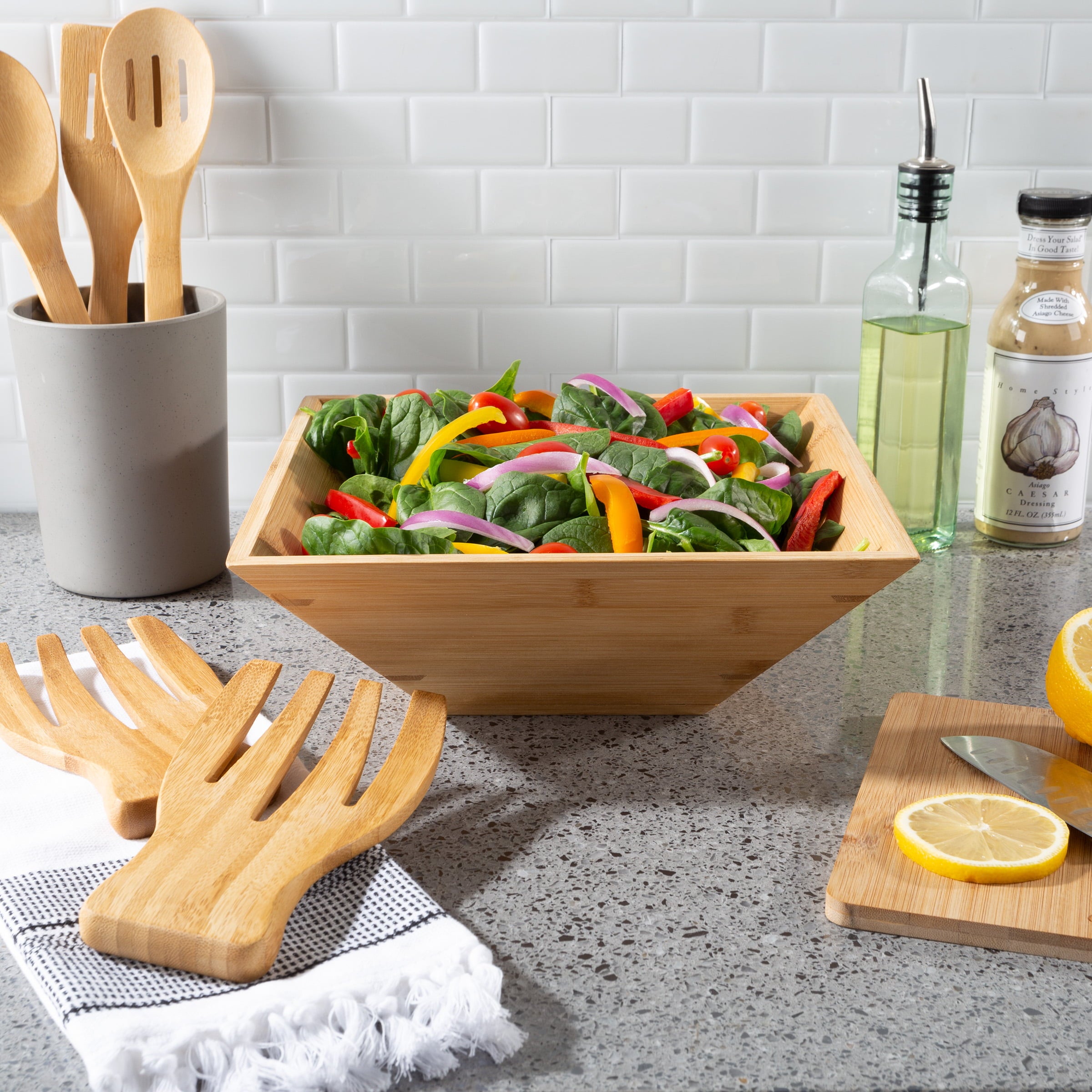 11-Inch Bamboo Salad Bowl with Utensils by Classic Cuisine