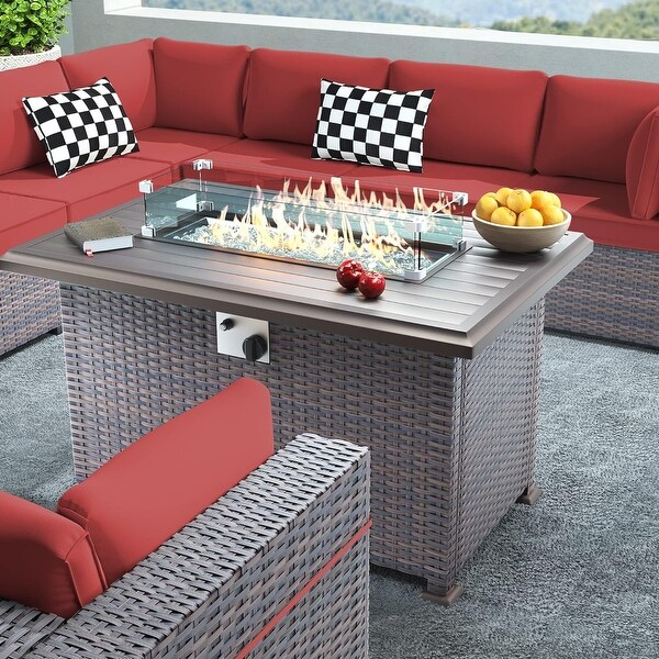 Outdoor Sectional Conversation Sofa Set with Firepit Coffee Table Cushions