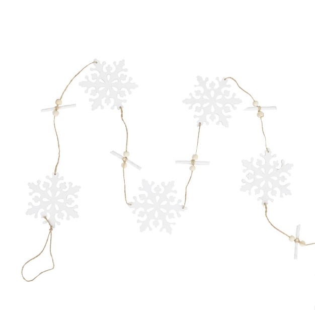 Northlight 4 x27 White Snowflakes On Jute Rope Hanging Christmas Garland