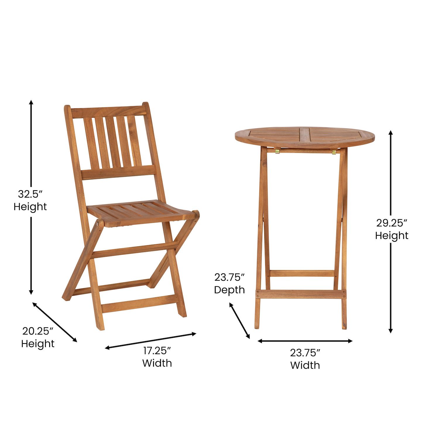 Flash Furniture Martindale Indoor / Outdoor Folding Patio Bistro Slatted Table and Chairs 3-piece Set