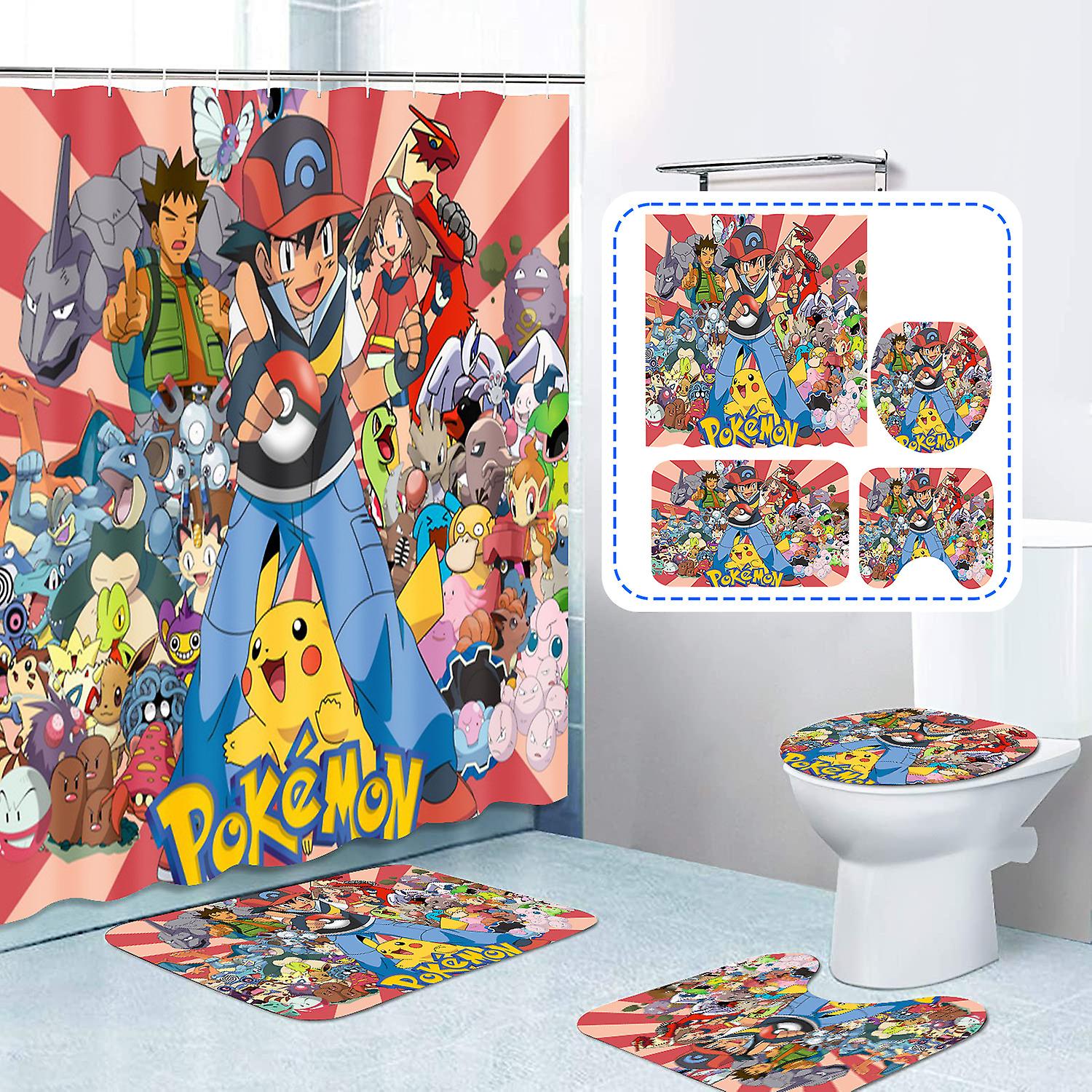 Born Pretty Pokemon Pikachu Charmander Kawaii Anime Cartoon Bathroom Curtains Shower Curtain Set Waterproof Anti-mould Polyester Decor