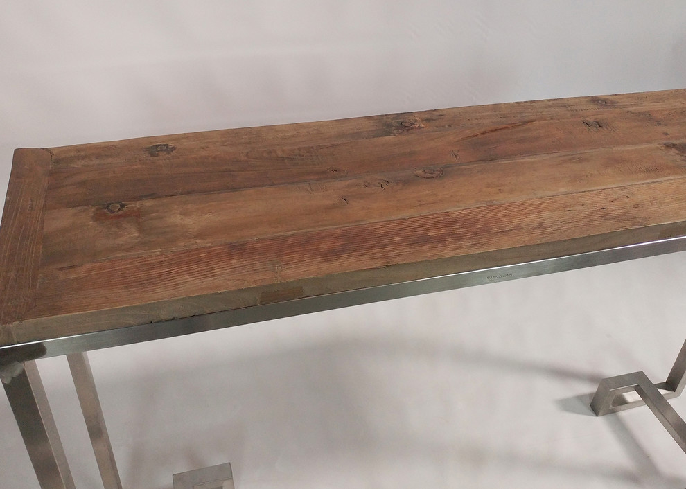 Reclaimed Wood Console With Stainless Steel Base   Transitional   Console Tables   by Redd Furnishings  Houzz