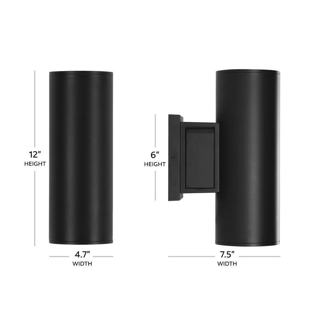 Home Decorators Collection TURRILL Black Matte Outdoor Wall Cylinder Light Up Down 80706