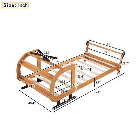 Twin Size Plane Shaped Platform Bed with Rotatable...