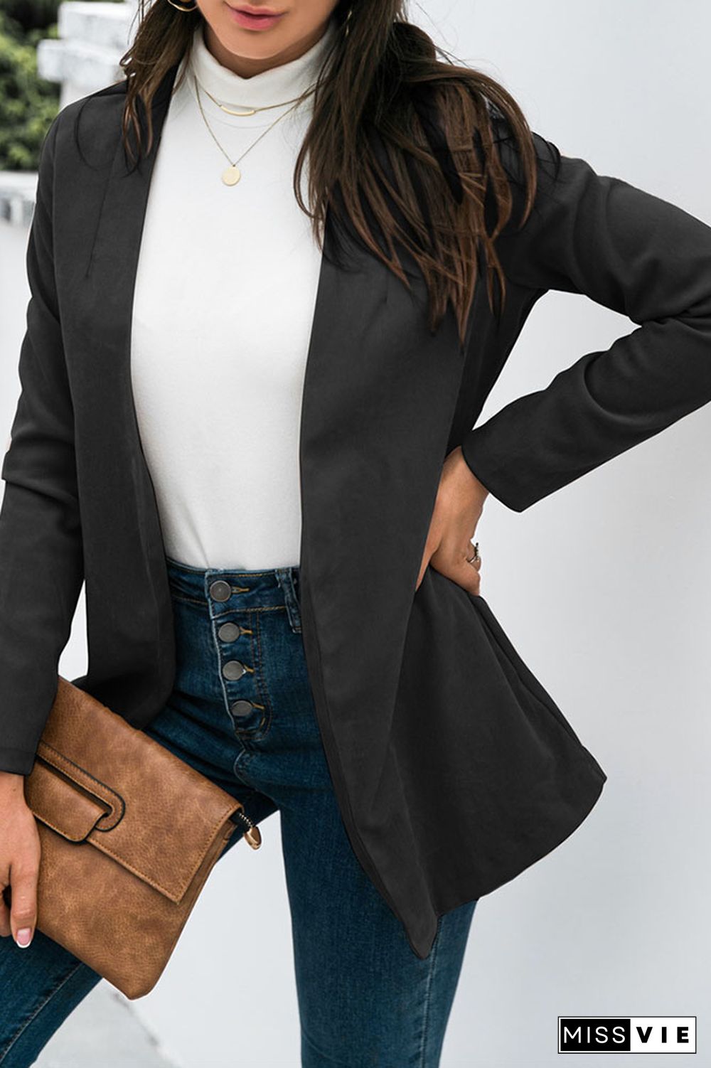 Lapel Collar Open Front Blazer Wholesale