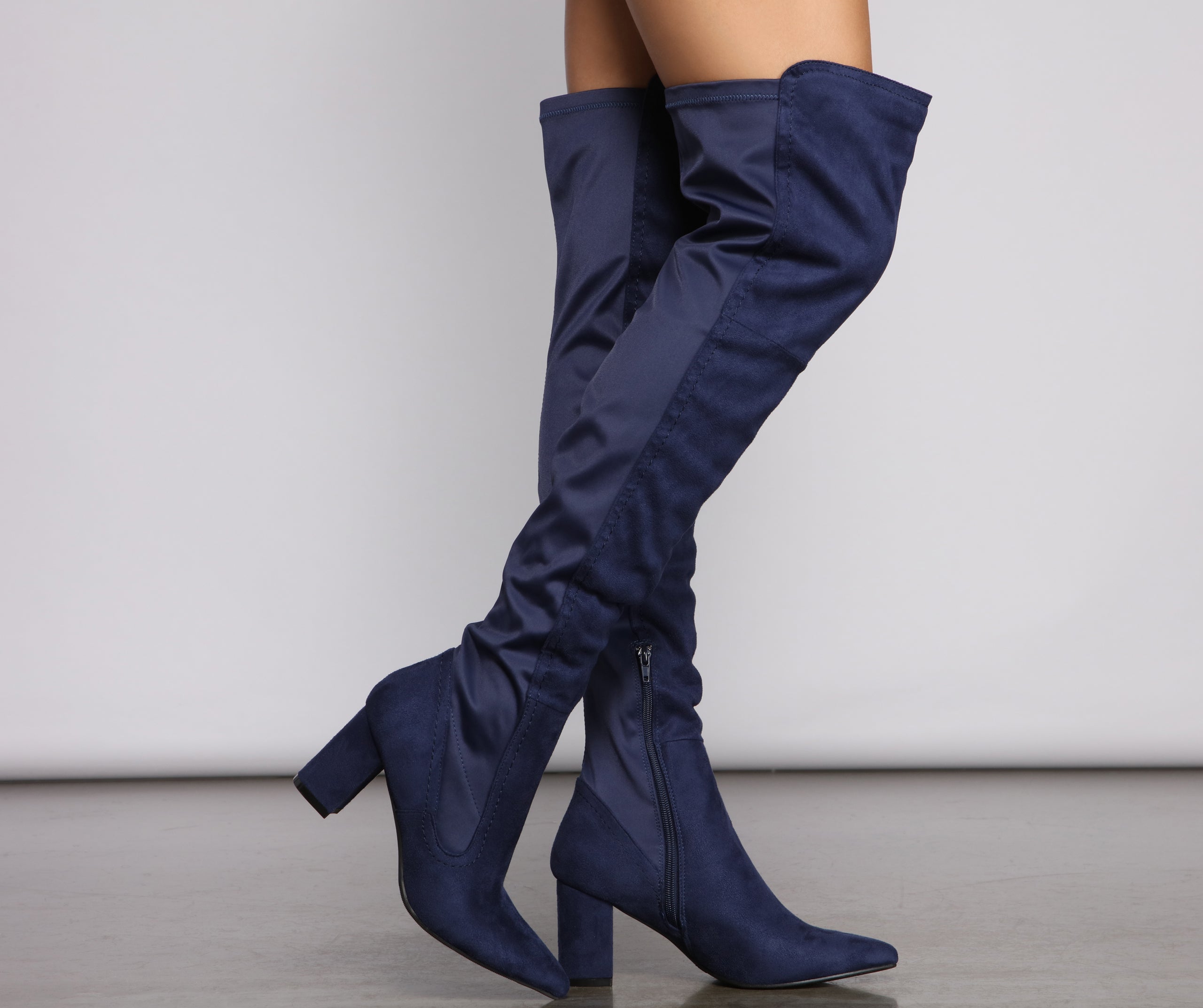 Faux Suede Over The Knee Block Heel Boots