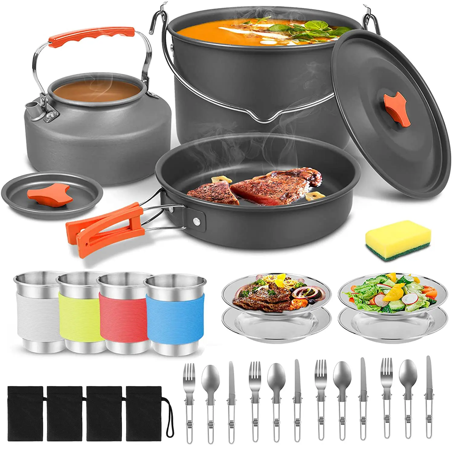 High Quality Outdoor  4 5 people camping Cooking Pot Pans Portable picnic Aluminum Camping Cookware Sets