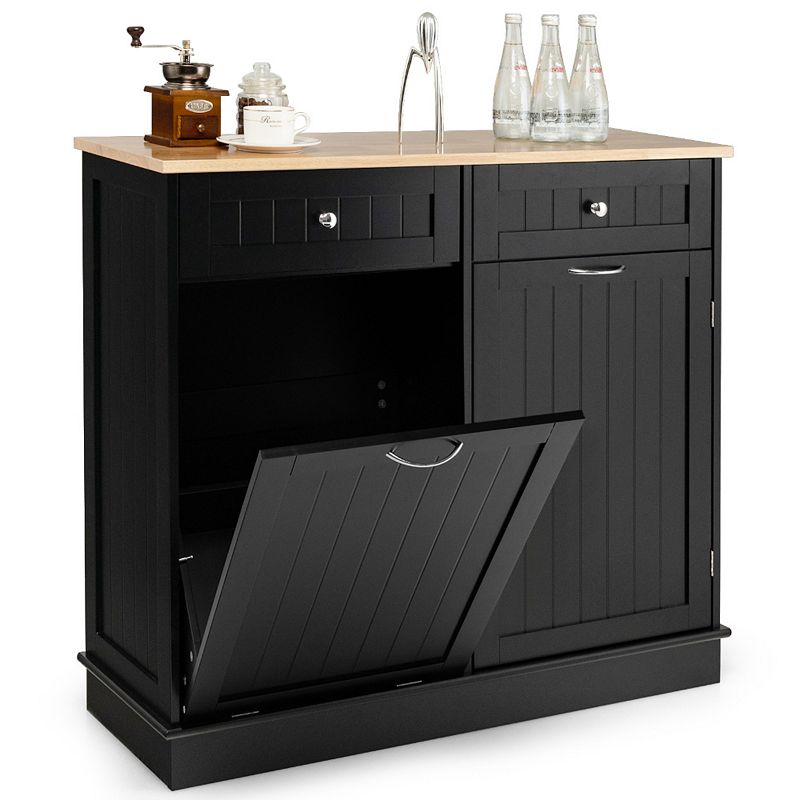 Rubber Wood Kitchen Trash Cabinet with Single Trash Can Holder and Adjustable Shelf