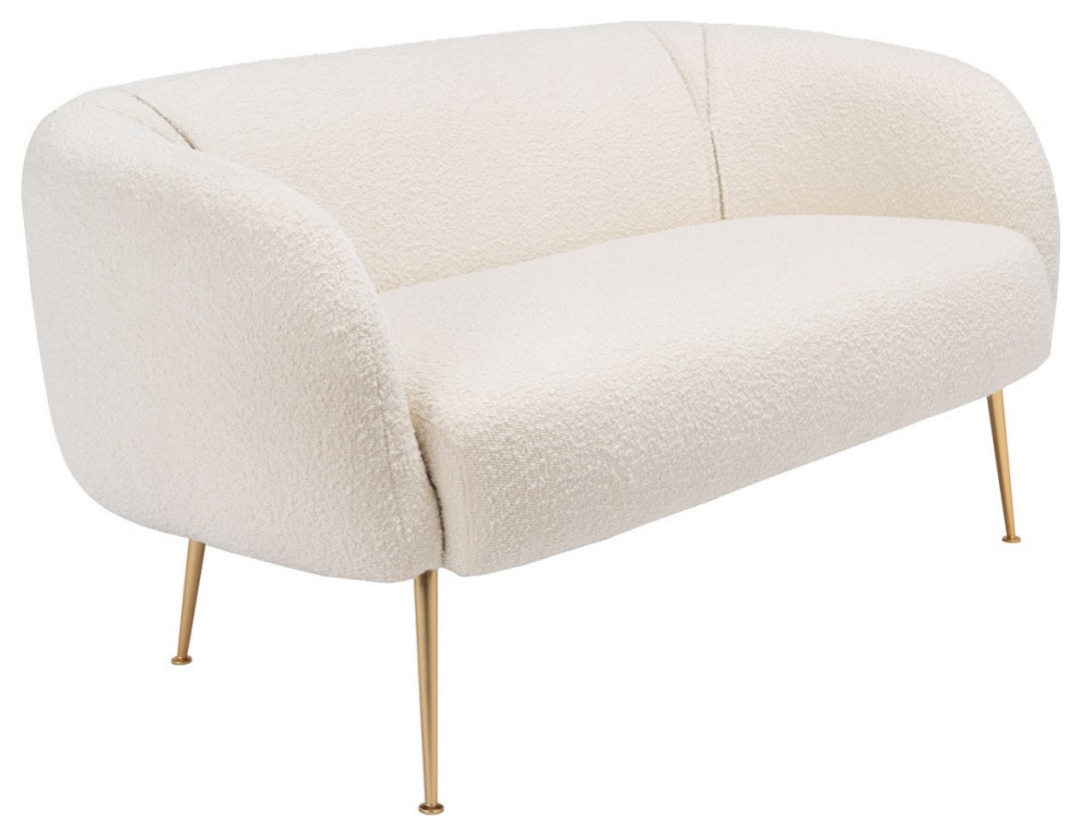 Patricia Poly Blend Loveseat Ivory/Gold   Midcentury   Loveseats   by Virgil Stanis Design  Houzz