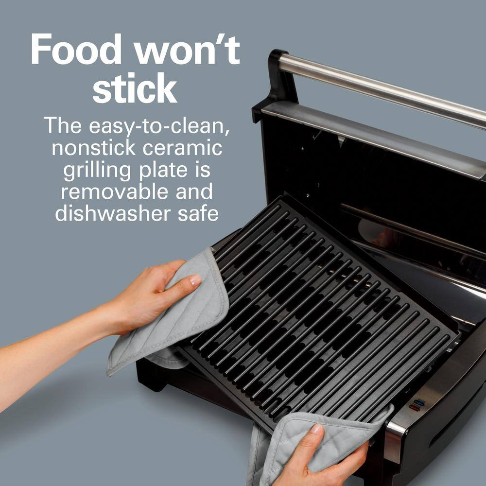 Searing Grill 118 in. Stainless Steel Indoor Grill with Non-Stick Plates and Lid Window 25361