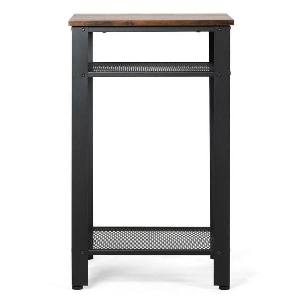 3 Tier Industrial End Table with Metal Mesh Storage Shelves