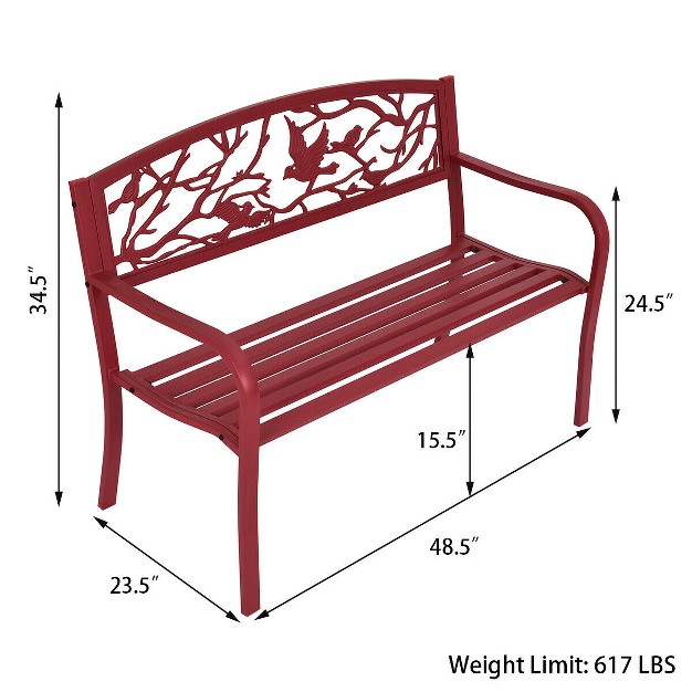 Costway Patio Garden Bench Park Yard Outdoor Furniture Cast Iron Porch Chair Red