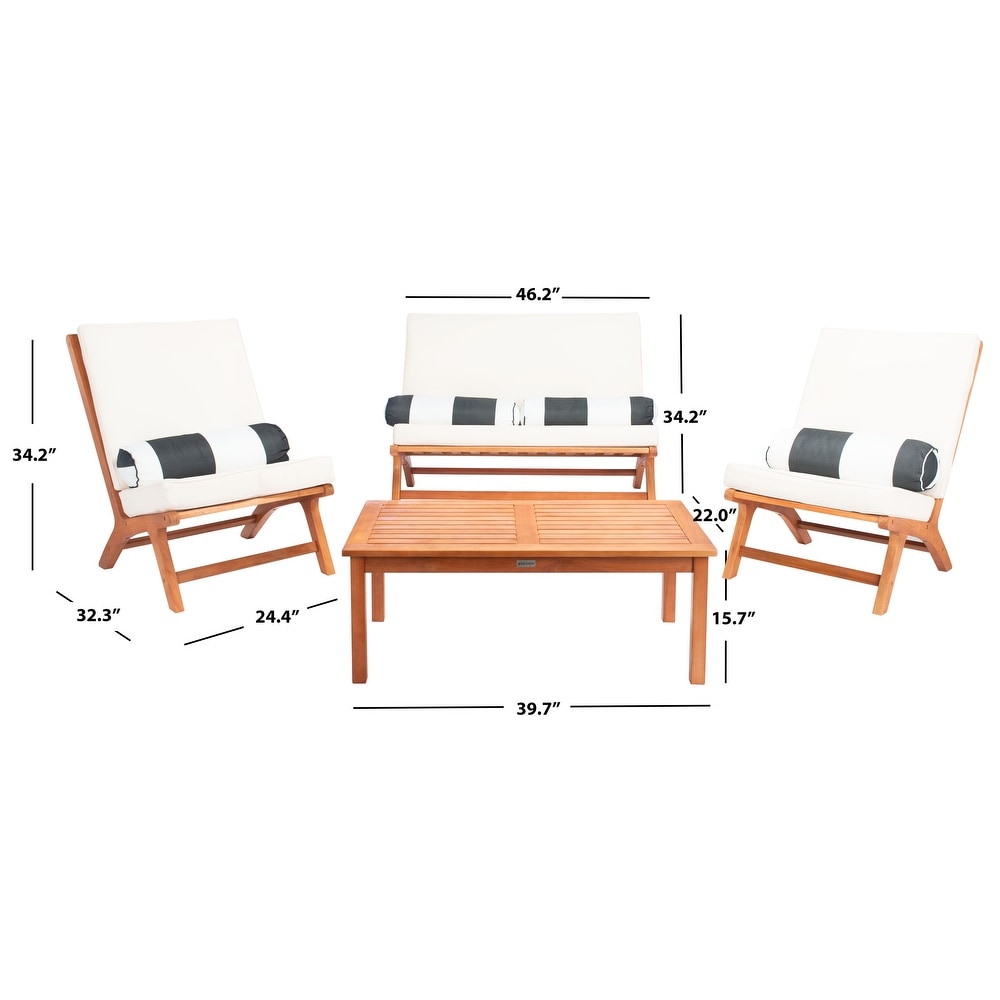 SAFAVIEH Outdoor Chaston 4 Piece Conversation Patio Set with Accent Pillows