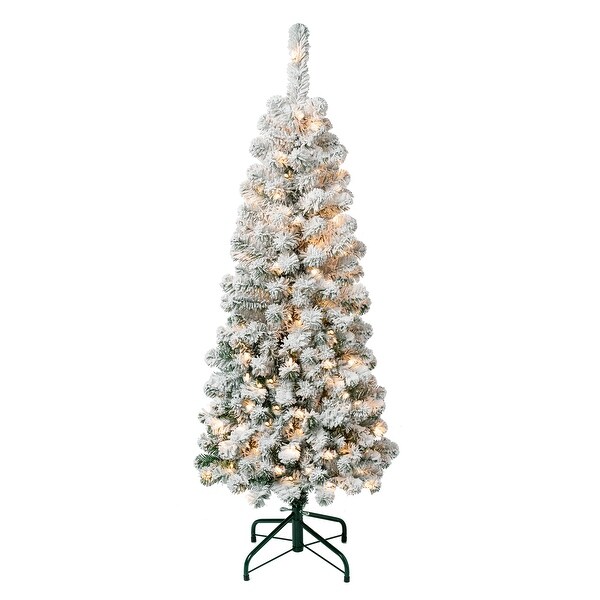 National Tree Company 4.5 ft. Acacia Pencil Slim Flocked Tree with Clear Lights