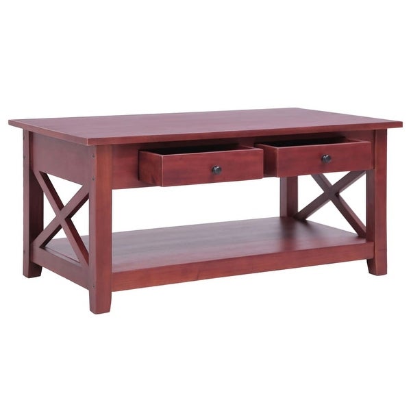 Solid Mahogany Wood Coffee Table with 2 Drawers 39.4