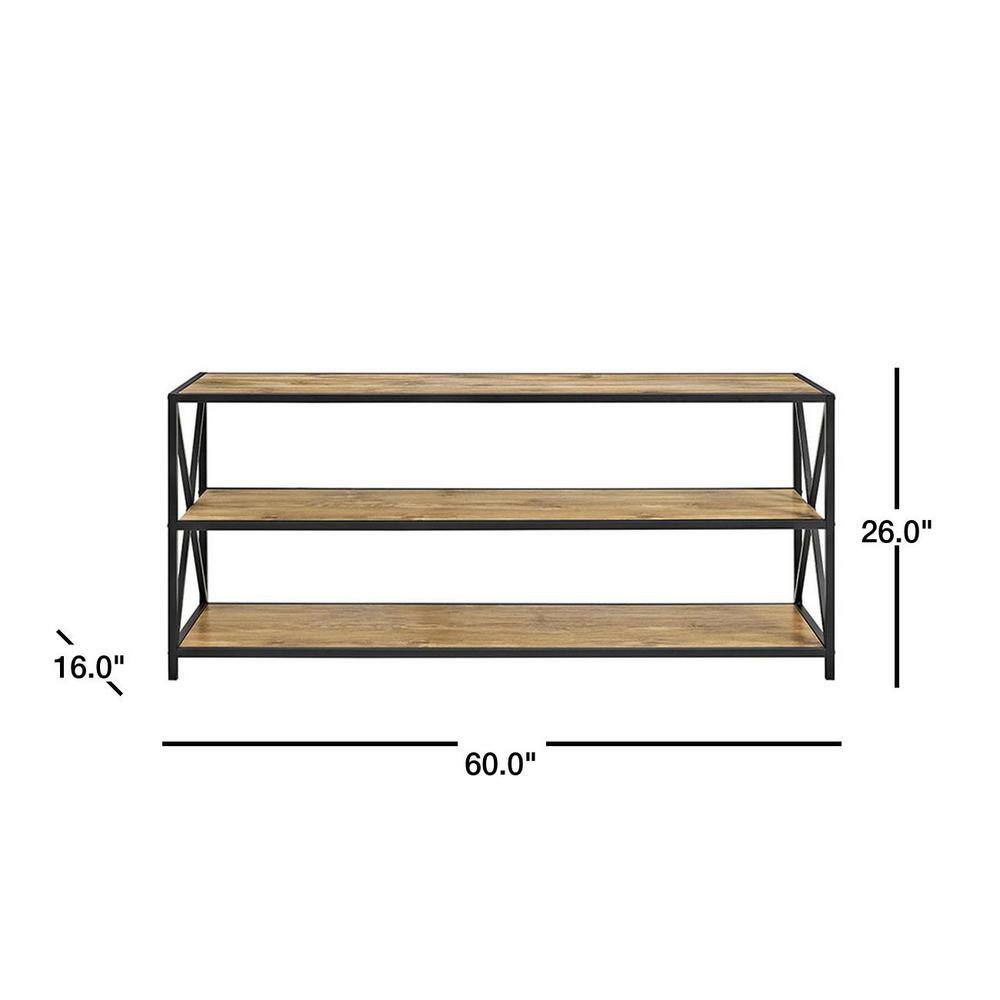 Walker Edison Furniture Company 26 in. BarnwoodBlack Metal 3-shelf Etagere Bookcase with Open Back HDS60XMWBW