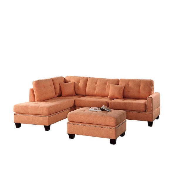 3 Piece Linen-Like Fabric Sectional Sofa Set