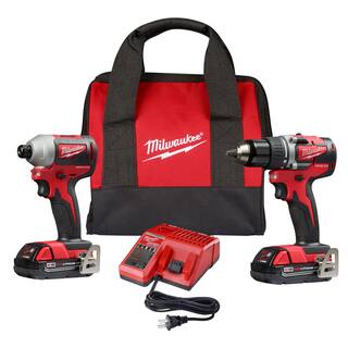 MW M18 18V Lithium-Ion Brushless Cordless Compact DrillImpact Combo Kit (2-Tool) W (2) 2.0Ah Batteries Charger  Bag 2892-22CT