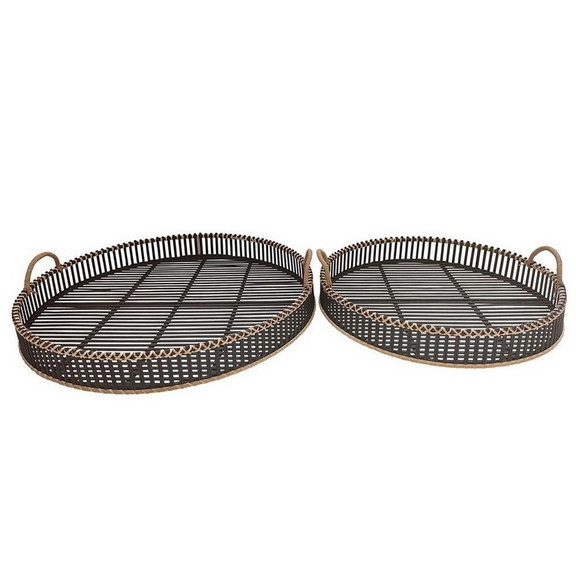 Benjara BM232697 Round Shaped Bamboo Tray with Cur...