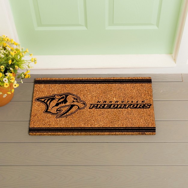 Evergreen Nashville Predators Logo Turf Mat Brown 28 X 16 Inches Indoor Outdoor Doormat