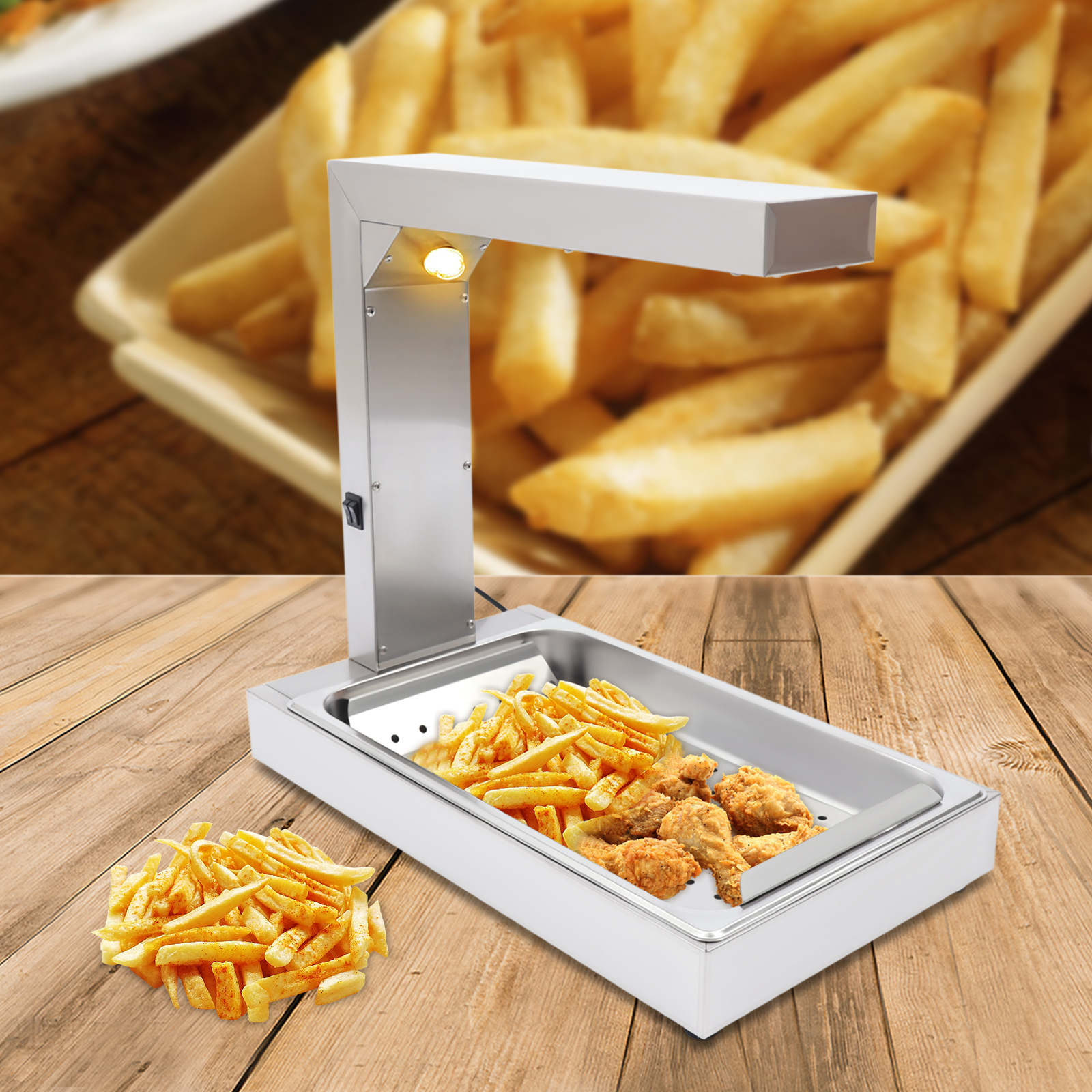 TOOL1SHOoo 110V Free Stainless Steel Standing Fried Chicken Warmer with Light 500W