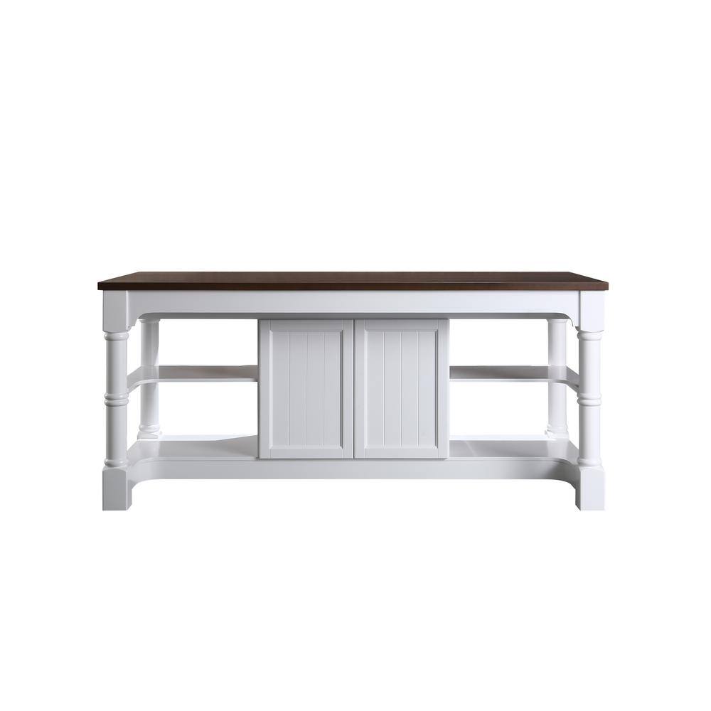 Design Element Monterey White 80 in. Kitchen Island with Wood Countertop KD-03-80-W-WD