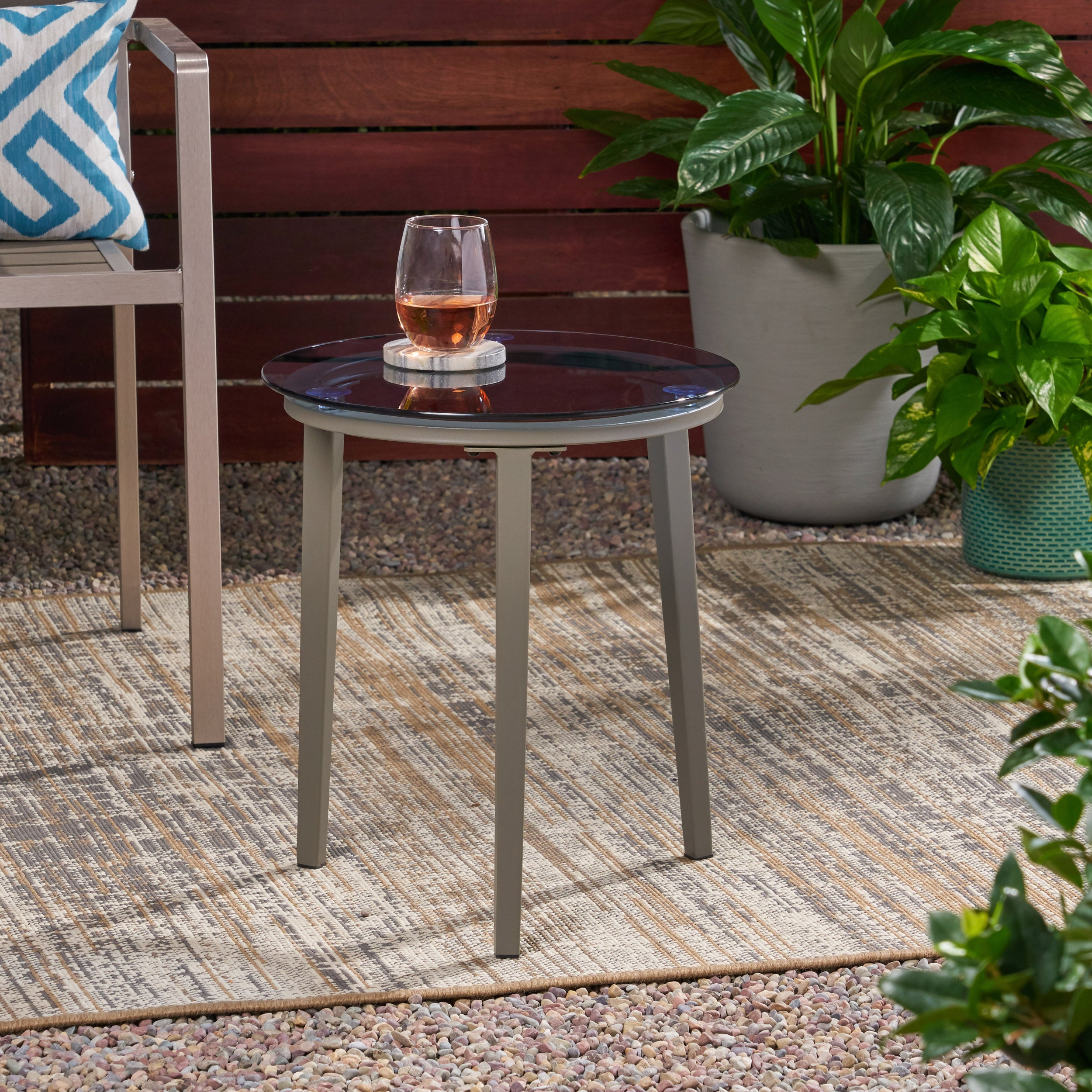 Kalyiah Outdoor Modern Side Table with Tempered Glass Top