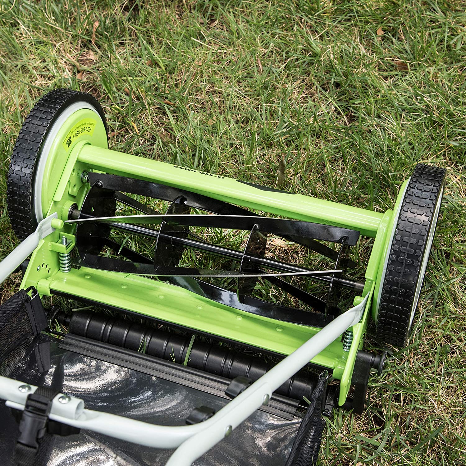 Greenworks 16-Inch Reel Lawn Mower with Grass Catcher 25052，Black/Green， 47