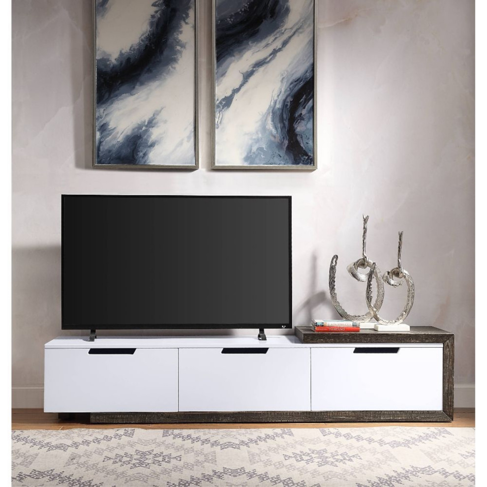 Ergode Tv Stand White High Gloss  ampRustic Oak   Transitional   Entertainment Centers And Tv Stands   by VirVentures  Houzz