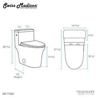 Swiss Madison Hugo 1-Piece 1.11.6 GPF Dual Touchless Flush Elongated Toilet in White Seat Included SM-1T265