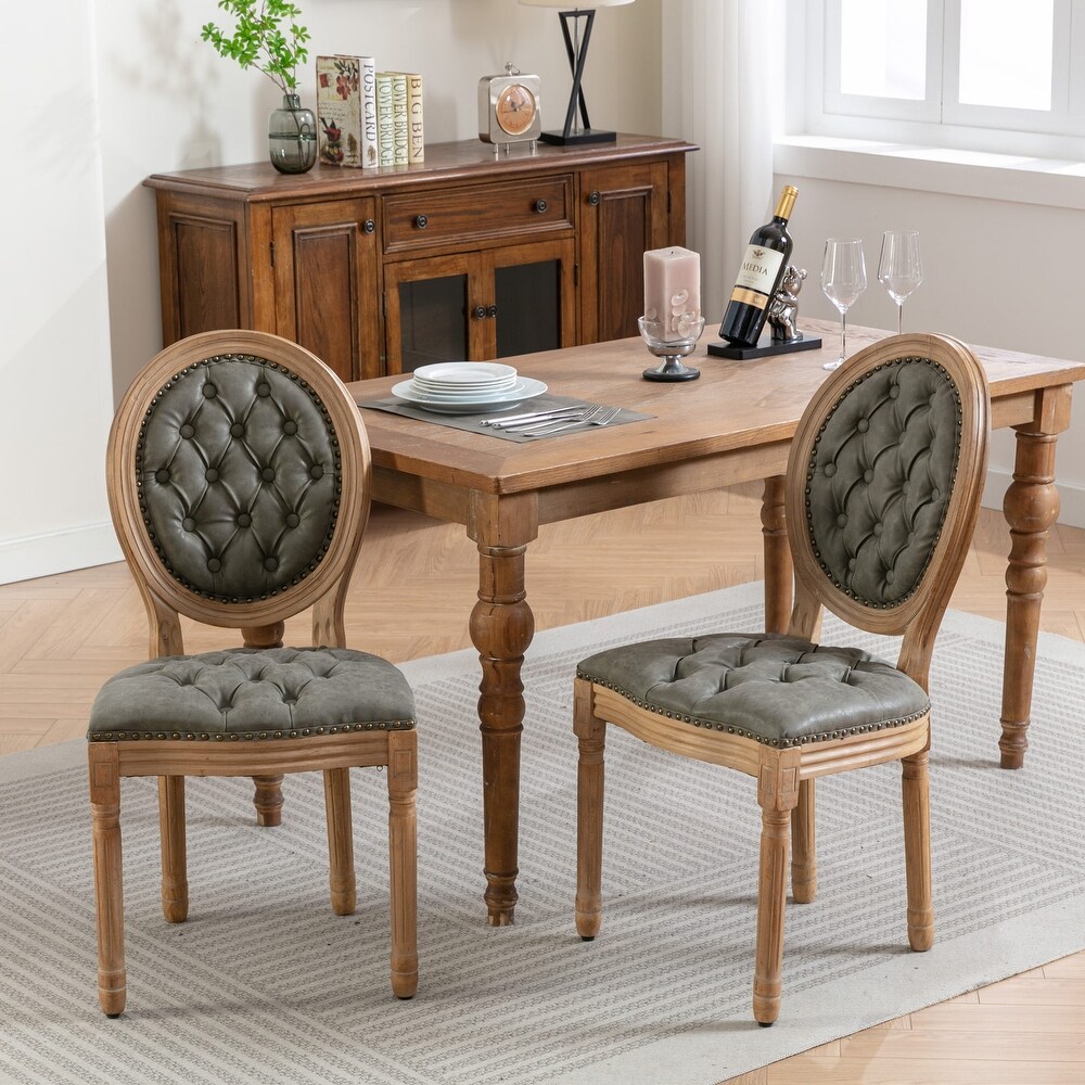 Set of 2 French Style Solid Wood Dining Chair with Nailhead