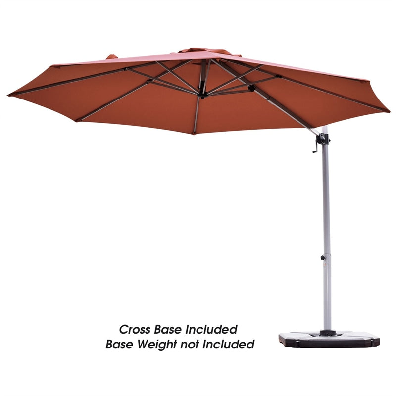 11 FT Patio Offset Cantilever Umbrella 360° Rotation Tilt with Cross Base & Crank Handle