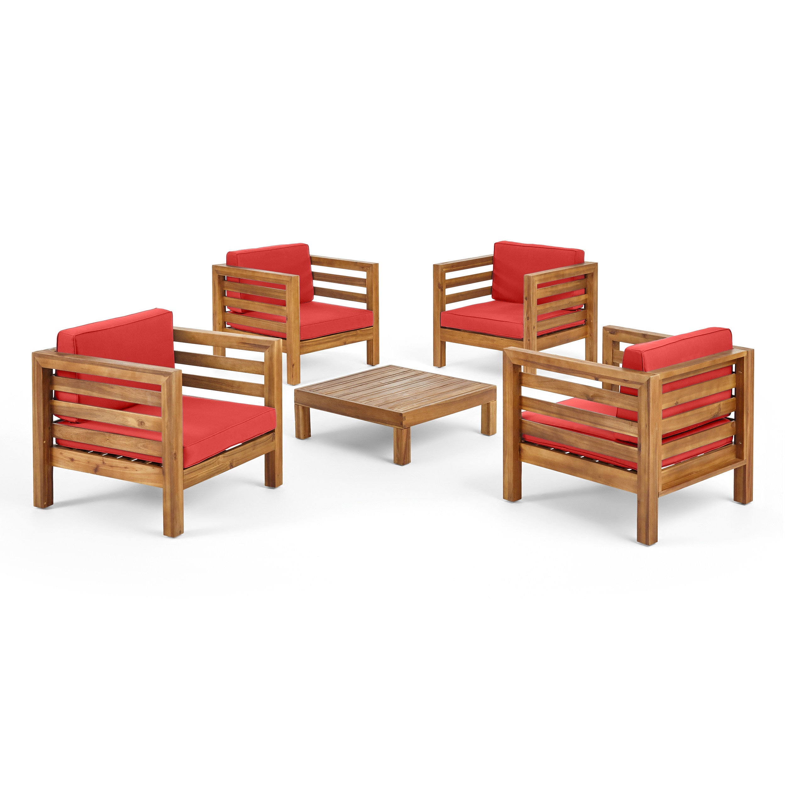 Emma Outdoor 4 Seater Acacia Wood Club Chair and Coffee Table Set