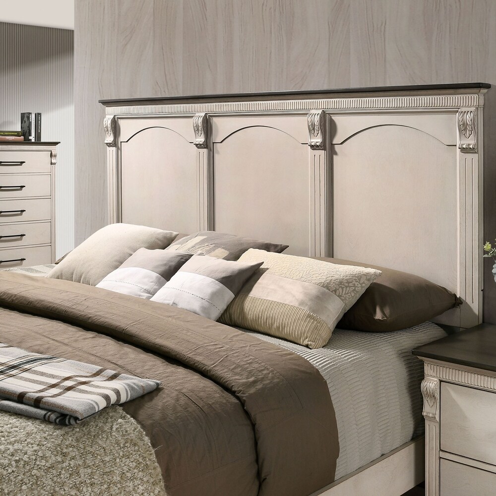 Furniture of America Alencon Transitional White Solid Wood Panel Bed